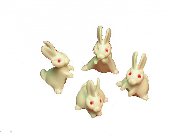 Pudgy White Bunnies Vintage Miniatures (4) - Click Image to Close