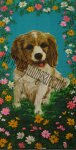 Dog in Flowers Fabric Panel