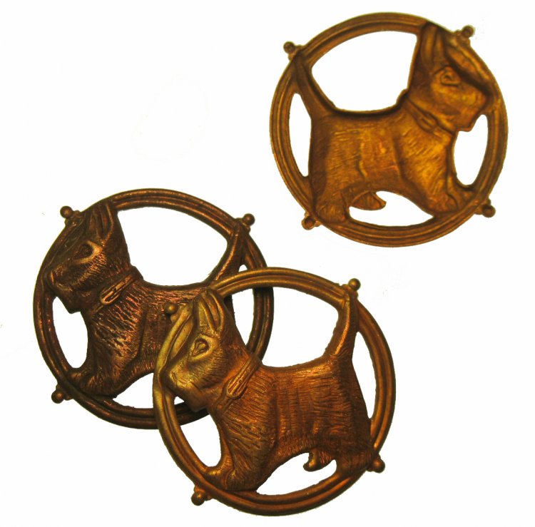 Round Scottie Dog Brass Stamping (2) - Click Image to Close
