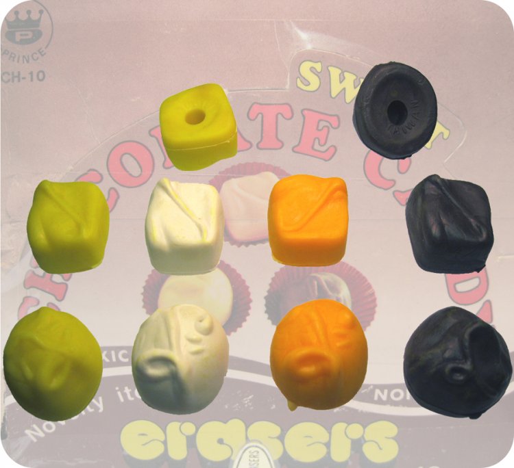 Assorted BonBon Chocolate Candy Vintage Erasers (4) - Click Image to Close
