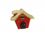 Cutesy Red House with Snowy Roof + Chimney Vintage Miniature (1)