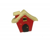 Cutesy Red House with Snowy Roof + Chimney Vintage Miniature (1)