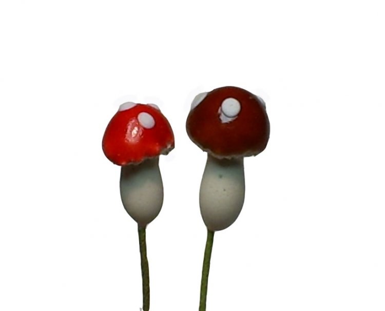 Plaster Mushroom Vintage Miniatures, 6 double stems - Click Image to Close