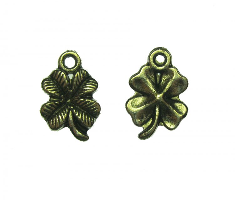 Shamrock Four-Leaf Clover Silvertone Charms (6) - Click Image to Close