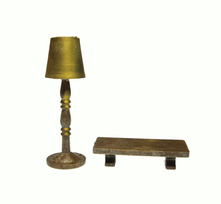 TINY Lamp + Coffee Table Vintage Miniature Set - Click Image to Close