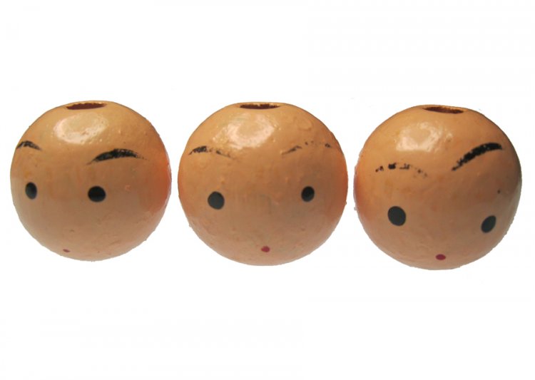 Vintage Wood Doll Head 18mm Beads (3) - Click Image to Close