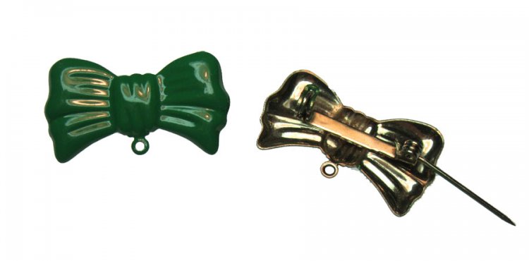 Vintage Enamel Bow Pin with Loop (2) : GREEN - Click Image to Close