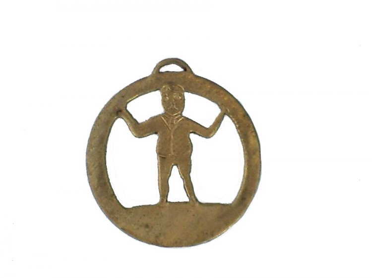 Round Standing Boy Brass Pendant (2) - Click Image to Close