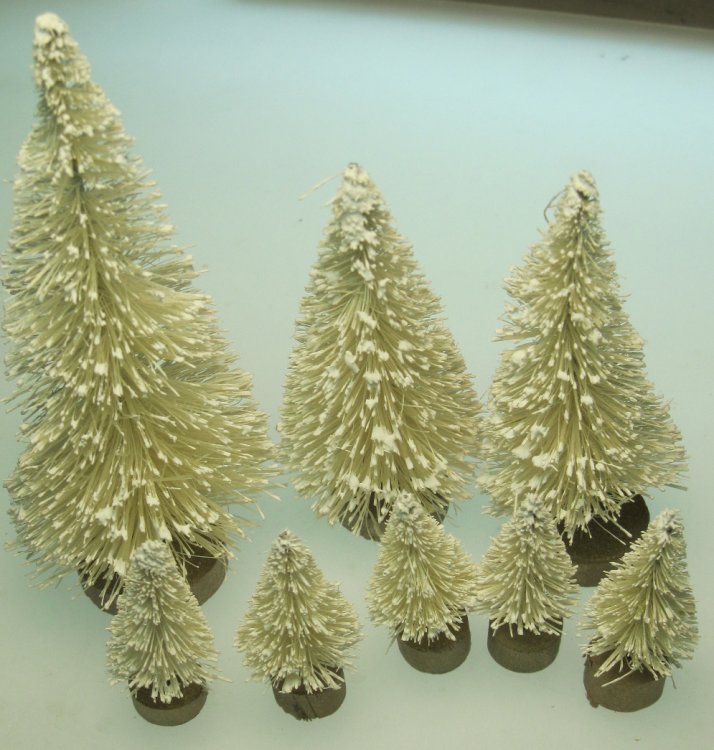 Frosty WHITE Sisal Bottlebrush Pine Tree Assortment (8) - Click Image to Close