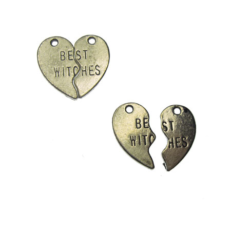 "BEST WITCHES" Heart Charm Pair - Click Image to Close