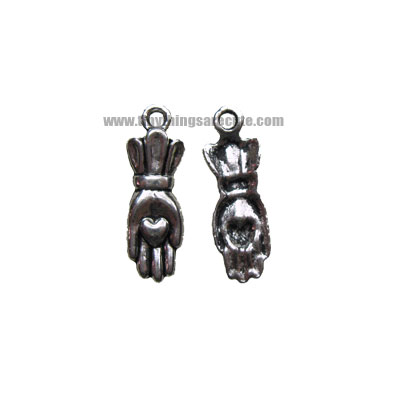 Heart in Hand Silvertone Charms (6) - Click Image to Close