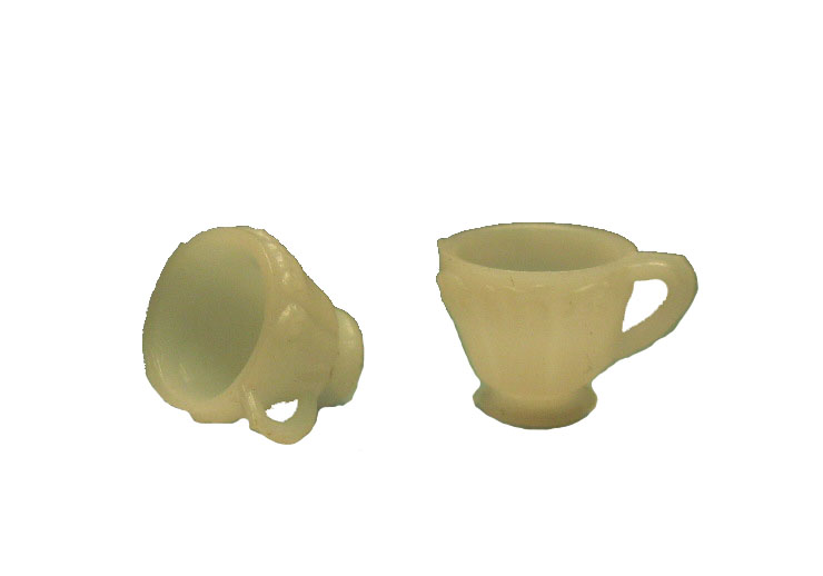 Tiny White Plastic Teacups (4) - Click Image to Close