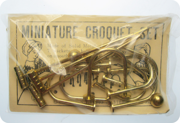 Vintage Miniature Brass Croquet Set - Click Image to Close