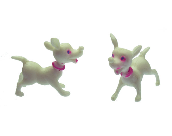 White Cartoony Dogs with Pink Eyes Vintage Miniatures (4) - Click Image to Close