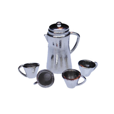Coffee Pot with Lid and Cups Miniature Set - Click Image to Close