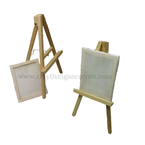 Wooden Easel + Blank Canvas Miniature - Click Image to Close