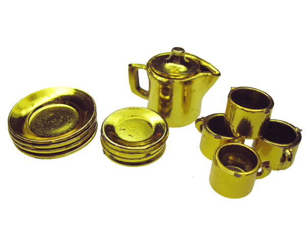 Golden Plastic Tea Set Vintage Miniatures - Click Image to Close
