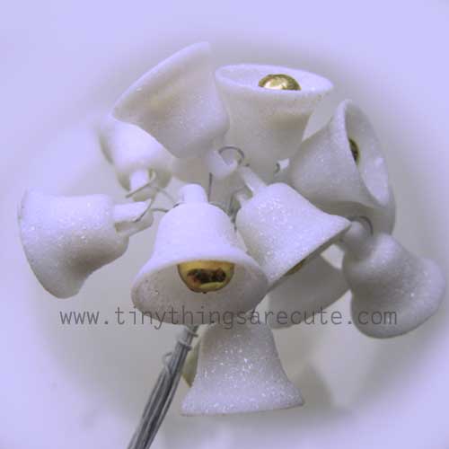 White Glittered "Sugar" Mini Bells Vintage Bundle of 12pcs - Click Image to Close