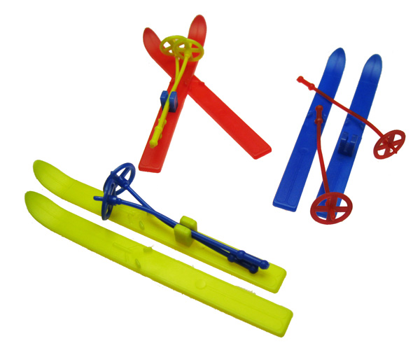 Colorful Vintage Plastic Skis + Poles - Click Image to Close
