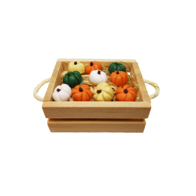 Pumpkin Wooden Crate with Handles Miniature - Click Image to Close