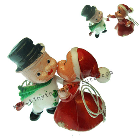 Snowman + Smooches Vintage Miniature Pair - Click Image to Close