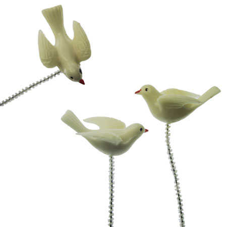 White Dove Vintage Plastic Miniature on a Chenille Stem (3) - Click Image to Close