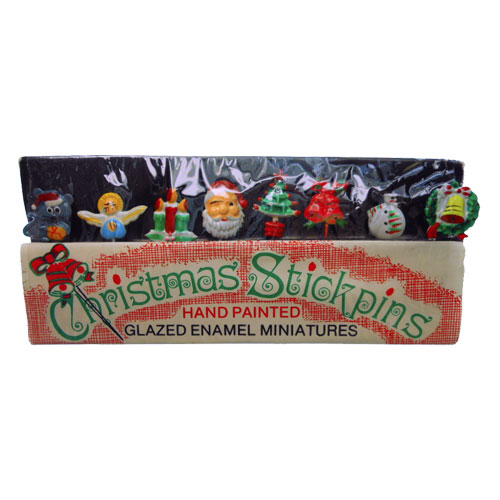 Package of Vintage Christmas Enamel Stickpins - Click Image to Close