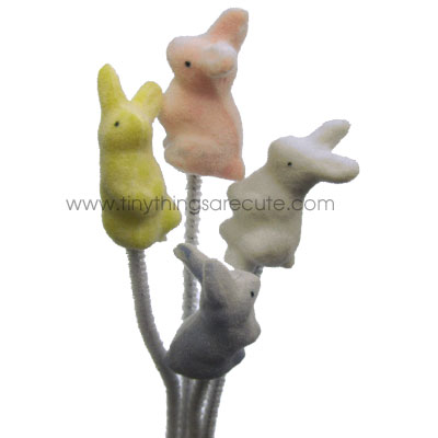Flocked Bunny Chenille Vintage Pick Decoration (4) - Click Image to Close