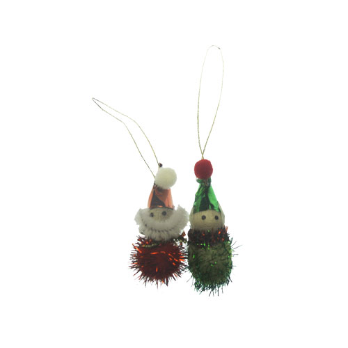 Kitschy Pom Pom Santa or Elf Miniature Vintage Ornament - Click Image to Close