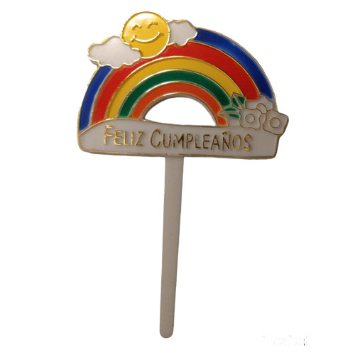 Rainbow "FELIZ CUMPLEANOS" Vintage Happy Birthday Picks (3) - Click Image to Close