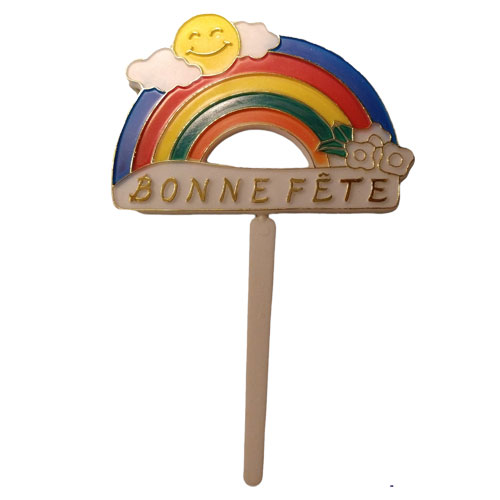 Rainbow "BONNE FETE" Vintage Happy Birthday Picks (3) - Click Image to Close