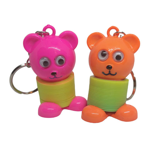 Neon TEDDY BEAR Plastic Spring 1980s Key Chain - Click Image to Close