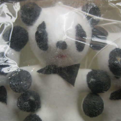 Panda 3pc Vintage Flocked Blowmold Ornaments - Click Image to Close