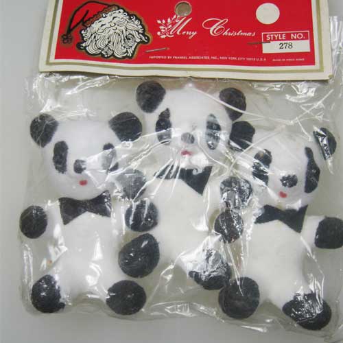 Panda 3pc Vintage Flocked Blowmold Ornaments - Click Image to Close