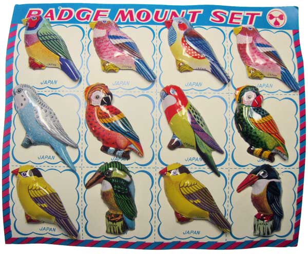 Bird Vintage Tin Litho Badge Pin Set - Click Image to Close