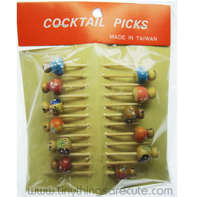 Hand Painted Wooden People Vintage Cocktail Picks - Click Image to Close