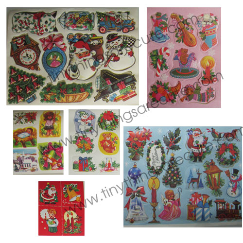 Assorted Sheets of Vintage Christmas Gummed Seal Stickers - Click Image to Close