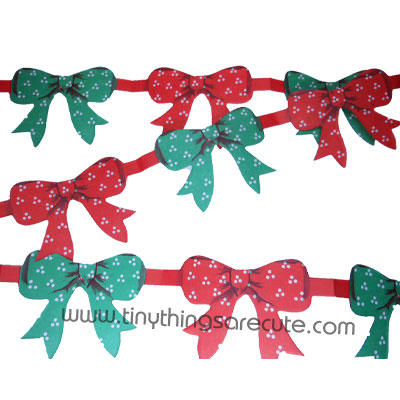 Vintage Paper Garland : Red + Green Bows - Click Image to Close