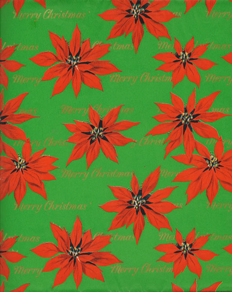 Vintage Gift Wrap Sheet : Merry Christmas Poinsettia - Click Image to Close