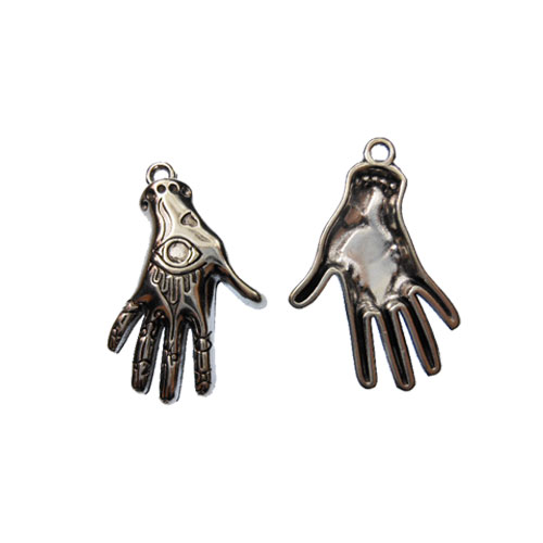Eye on Hand Silvertone Charms (4) - Click Image to Close