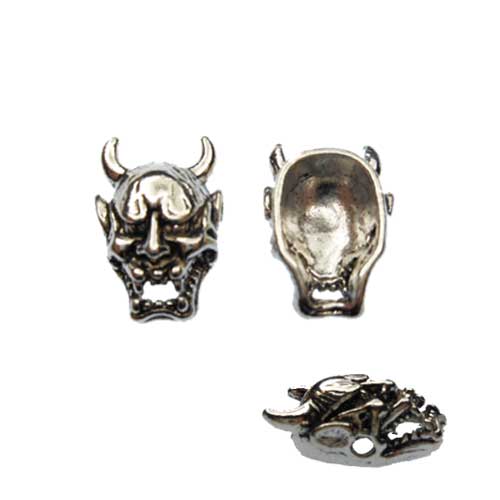 Hannya Demon Mask Silvertone Beads (4) - Click Image to Close