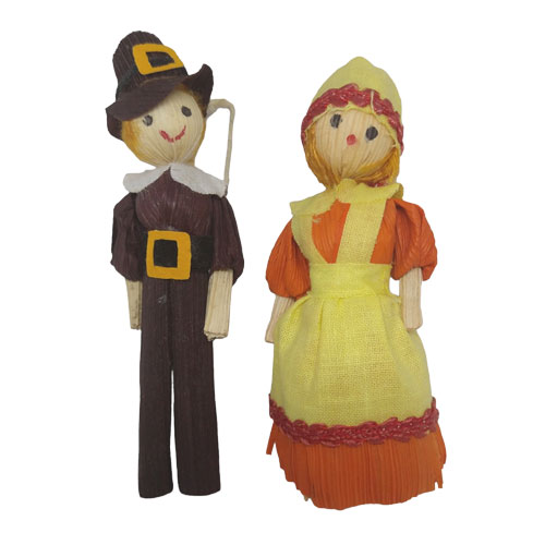Vintage 2pc Pilgrim Couple Cornhusk Figure Picks - Click Image to Close