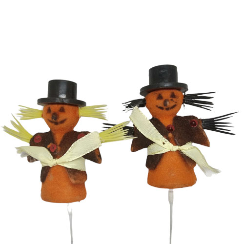 Jack O'Lantern Scarecrow Fuzzy Plastic Pick - Click Image to Close