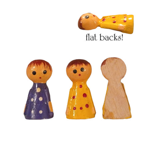 Hand Painted Vintage Wooden Mini People Flat Backs (3) - Click Image to Close